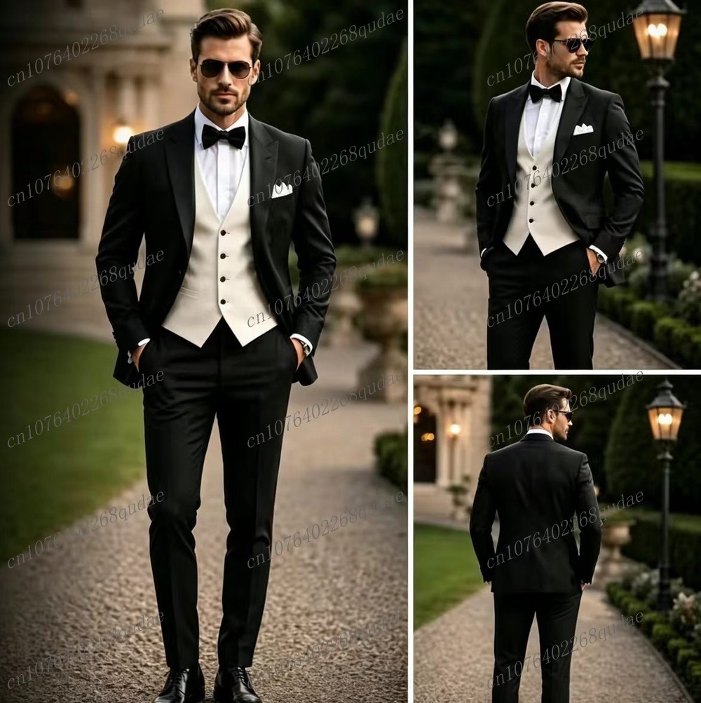 Formal Wear Jersey For Men - Formeller schwarz-weißer Herrenanzug für Hochzeit, Bräutigam,