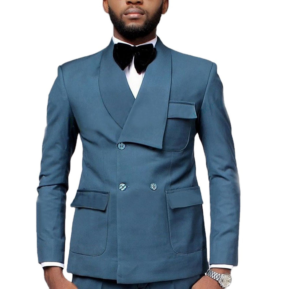Men Formal Wear Dress - Neuestes Design Zweireiher Seeblau Blazer Hosen