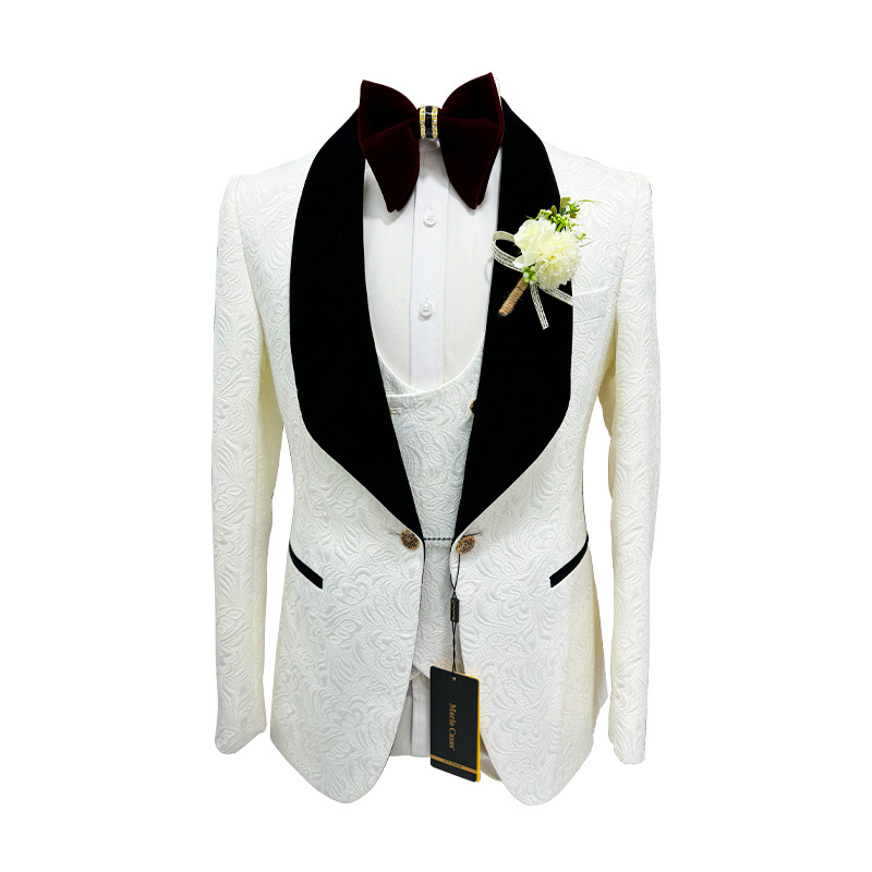 Men Formal Wear Wedding - Thorndike Herren-Hochzeitsanzüge, weißer Jacquard mit schwarzem
