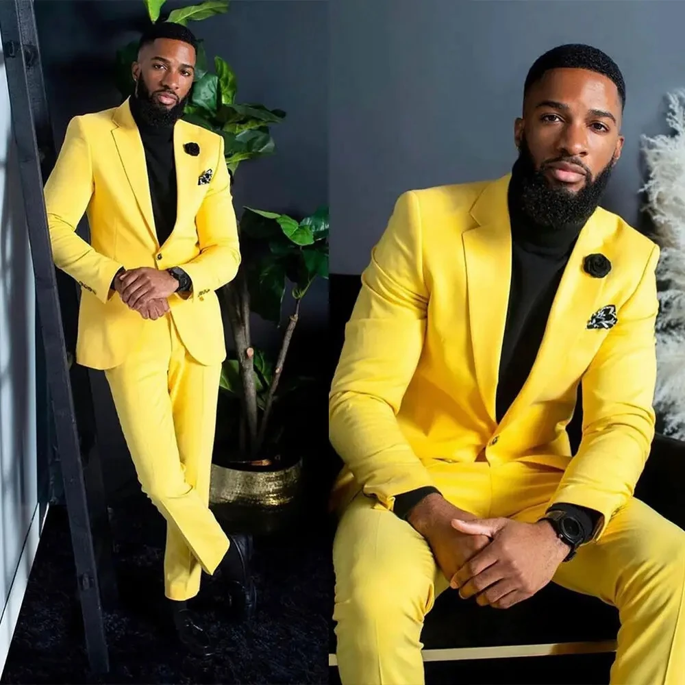 Formal Wear For Men Yellow - Gelbe Herrenanzüge Slim Fit Einreihig Hochzeit