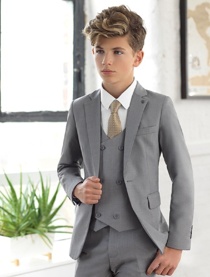 Formal Wear For Men Kids - Hellgrauer Kinderanzug mit Reverskragen für Hochzeiten,