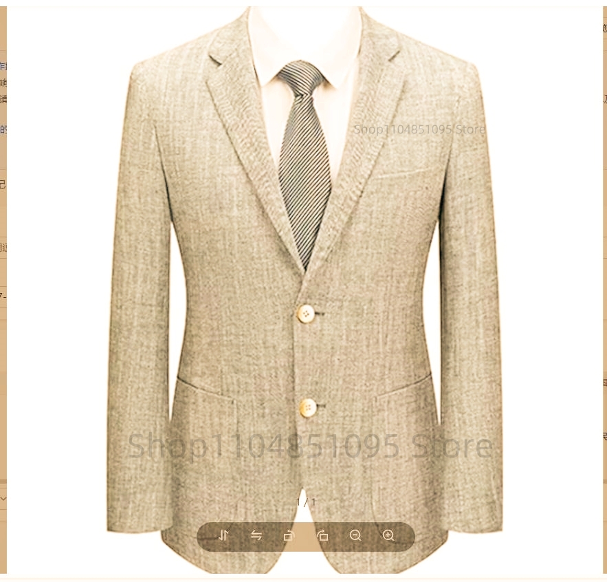 Men Formal Wear Summer - Herren Slim Fit Leinen-Anzugblazer Beige/Blau Zweiknopf-Anzugjacke