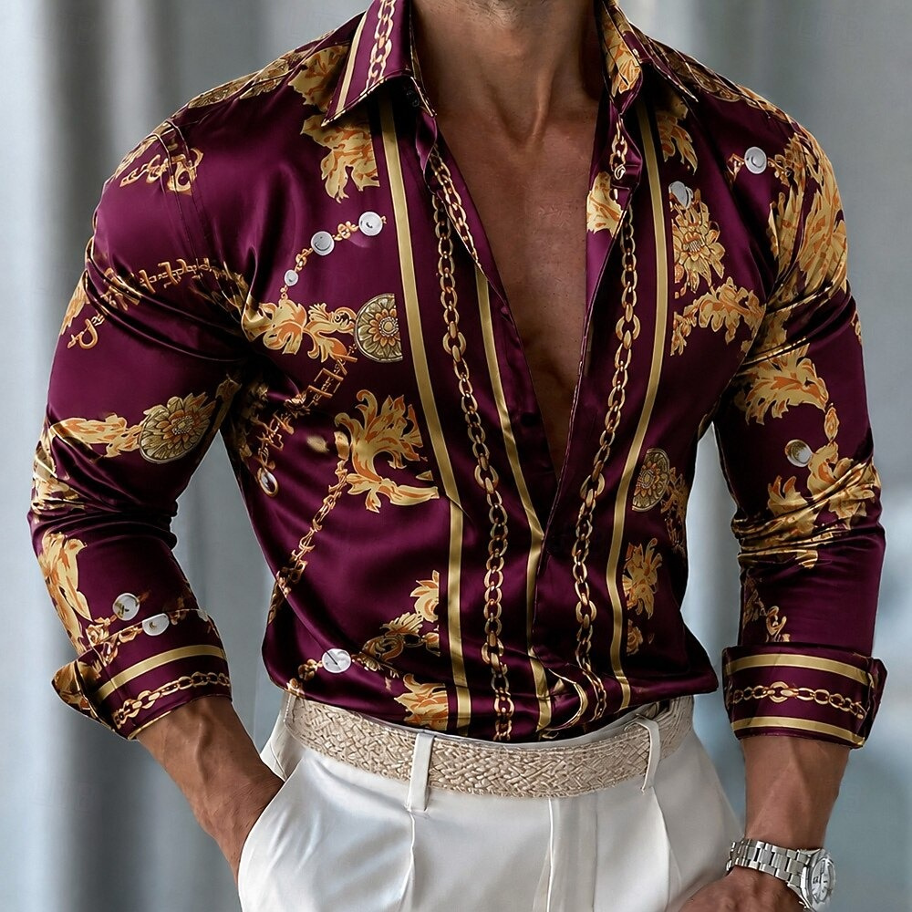 Men Formal Party Wear Shirt - Herrenhemd aus Satin mit Blumenmuster, formelles