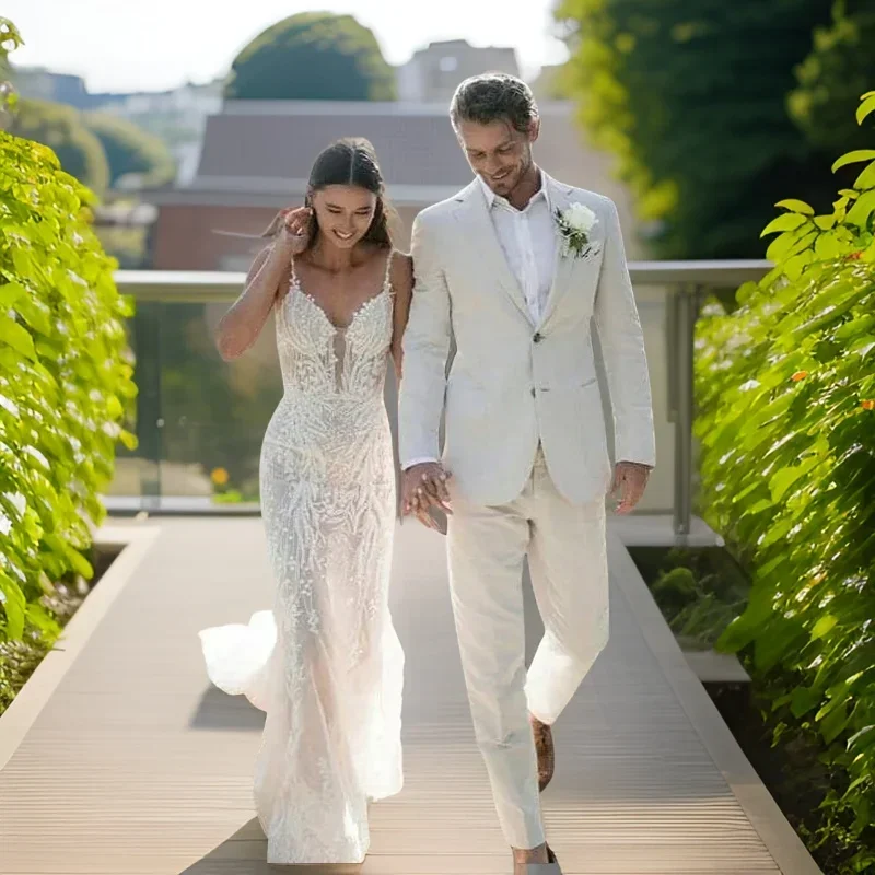 Men Formal Wear Summer - Leinen-Hochzeits-Smoking für Herren, Sommer, Strand, formelle