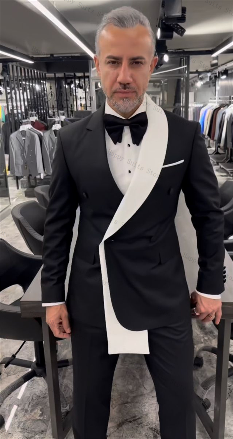 Formal Wear Jersey For Men - Schwarz-weißes Herrenanzug-Set, 2-teilig, Blazer + Hose,