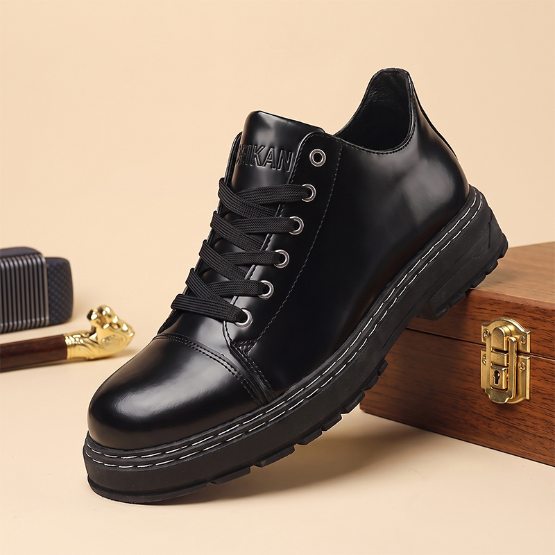Men'S Formal Wear - Schwarze Herren-Lederschuhe mit Schnürung, dicke Sohle,