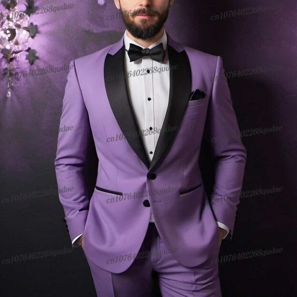 Formal Wear Jersey For Men - Schwarzer Kragen Helllila formeller Herrenanzug Hochzeit