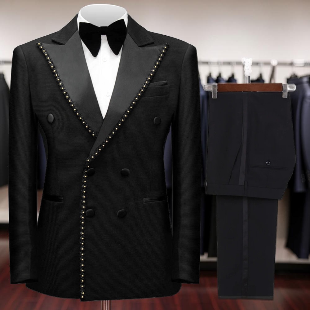 Men Formal Wear Wedding - Doppelreihiger Perlenbesetzter Formeller Anzug für Herren