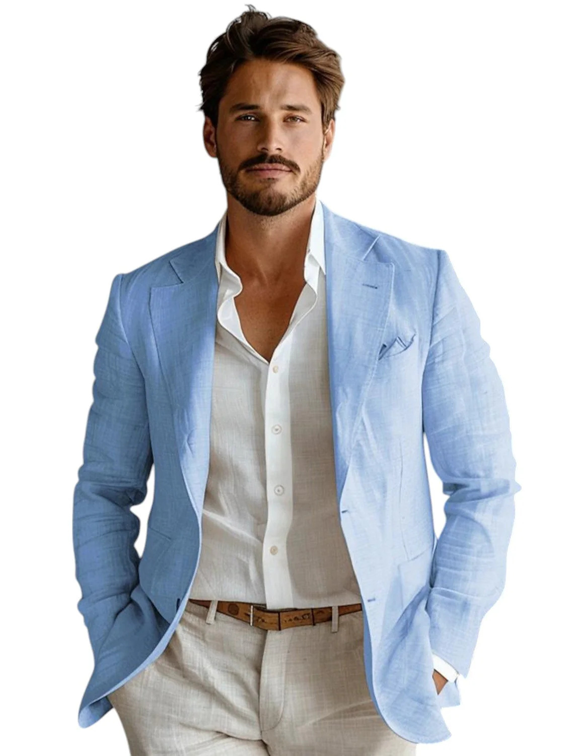 Men Formal Wear Summer - Blauer Slim-Fit Herren-Leinenblazer für Casual-Partys und