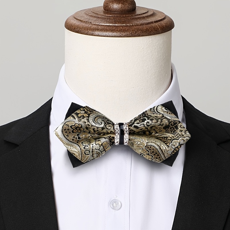 Formal Wear For Men Yellow - Herren-Jacquard-Satinfliege mit Strass-Dekoration, Vorgefertigte Fliege in