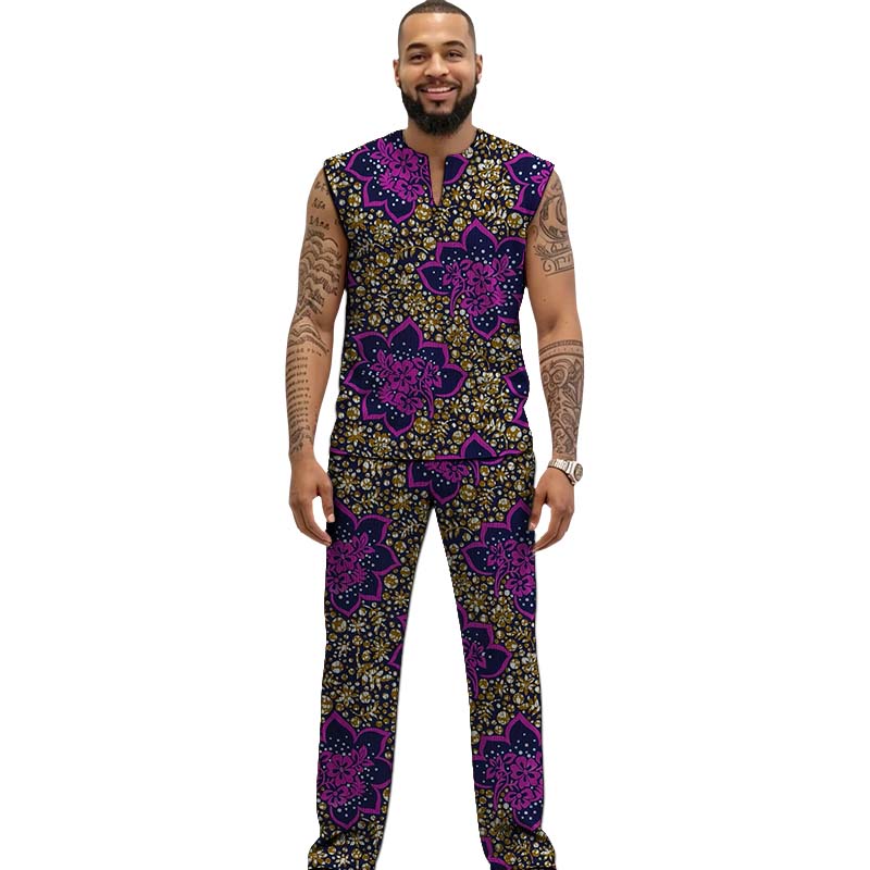 Men Formal Party Wear Outfit - Afrikanisches Print-Couture-Set aus Tanktop und Hose