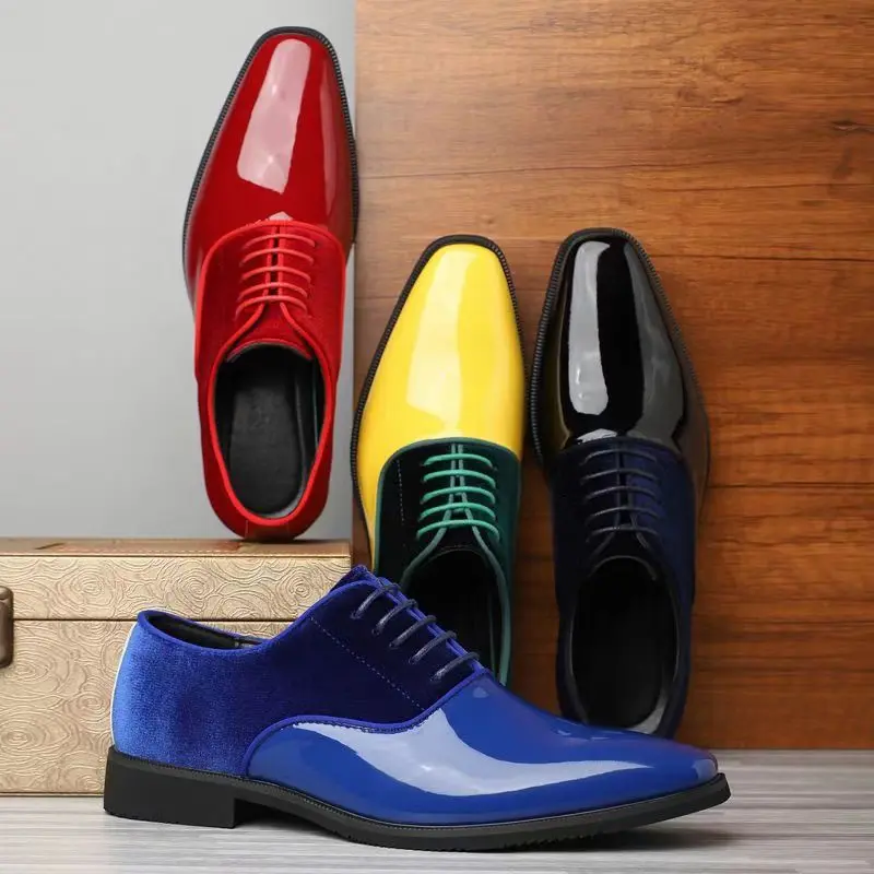 Formal Wear For Men In Wedding - Herren Oxford-Schuhe mit Farbblock-Design, Schnürung, Lackleder-Wildleder-Kombination,