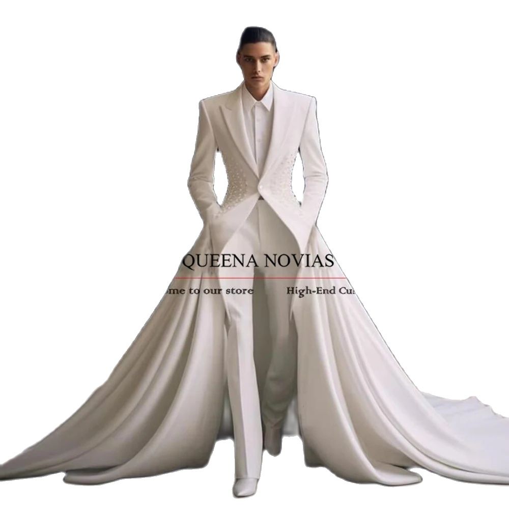 Formal Wear Jersey For Men - Elegante Perlen-Herrenanzüge mit beweglichem Umhang, lang,