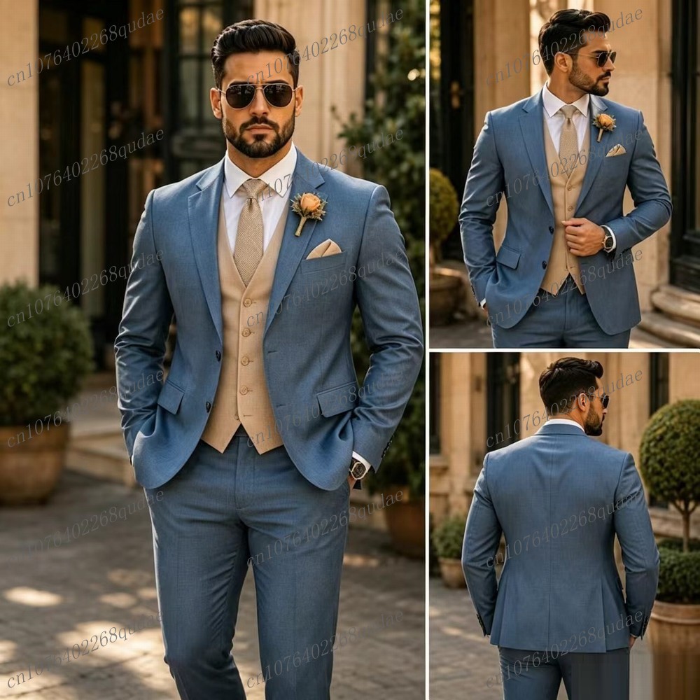 Formal Wear Jersey For Men - Blauer und beiger formeller Herrenanzug für