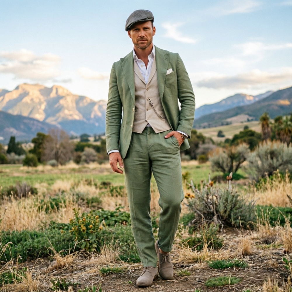 Salbeigrüner Leinenanzug für H – Men Formal Party Wear Outfit Bewertung und Preis