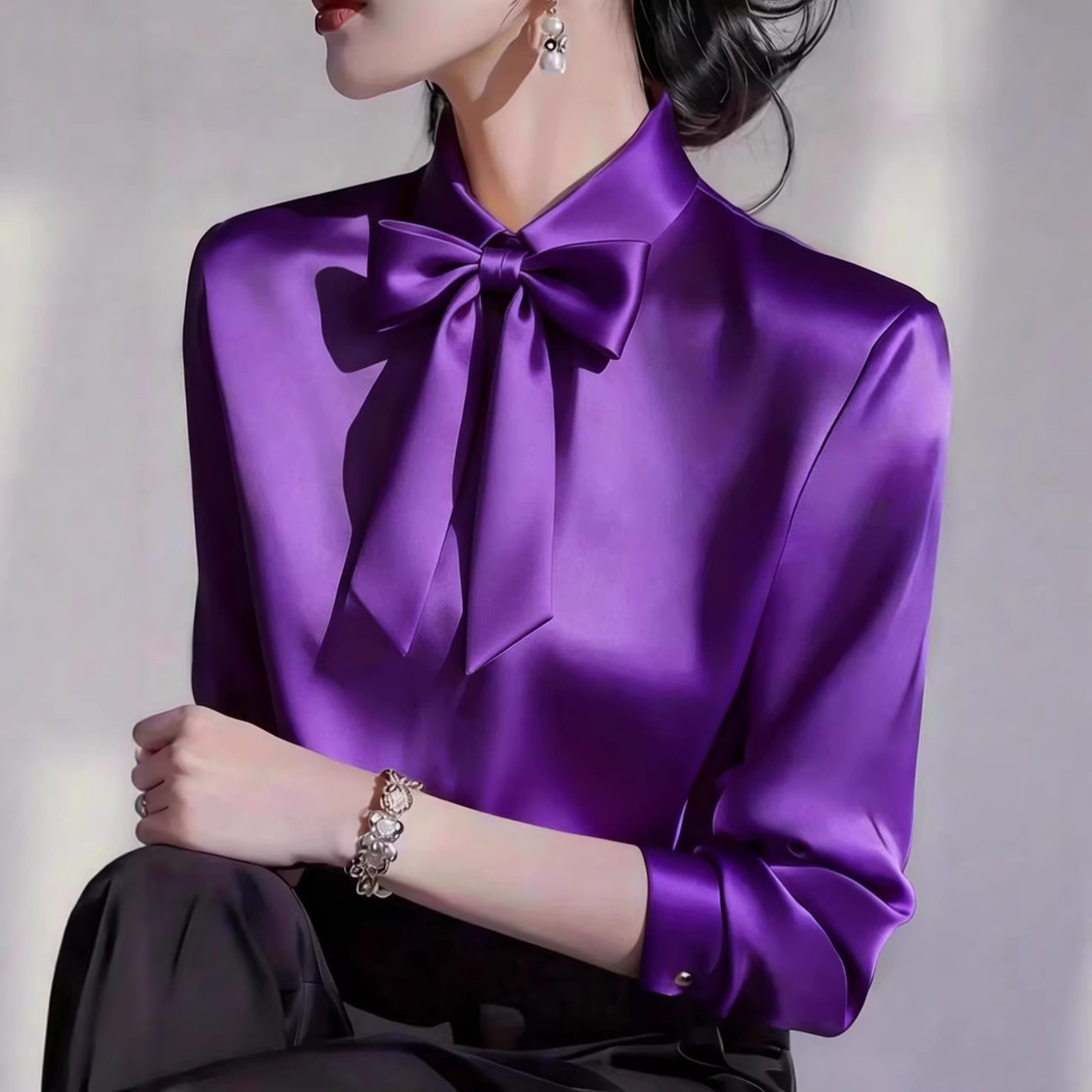 Damen-Satinbluse mit Schleifen – Satin Bow Tie Bewertung und Preis