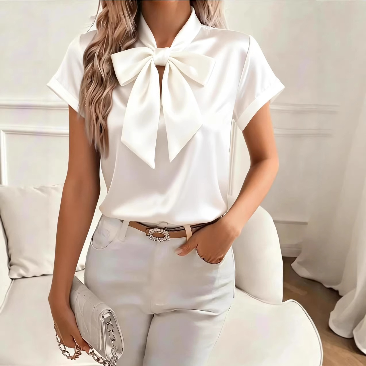 Damen Satinbluse mit Schleifen – Satin Bow Tie Bewertung und Preis