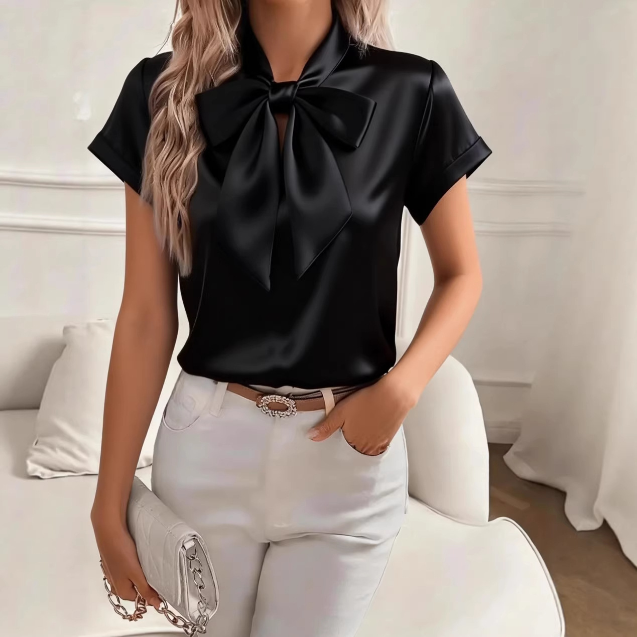 Damen Satinbluse mit Schleifen – Satin Bow Tie Bewertung und Preis