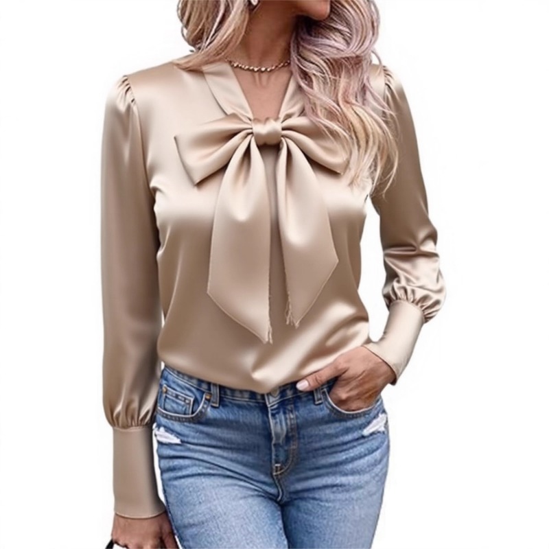 Damen Bluse aus festem Satin m – Satin Bow Tie Bewertung und Preis