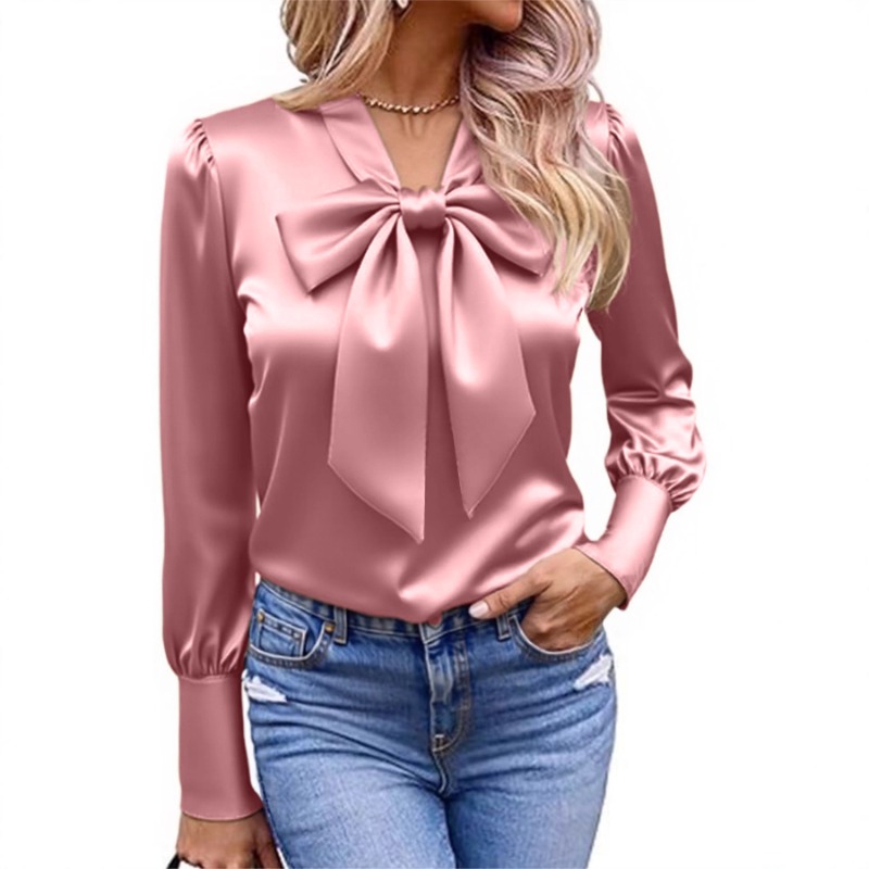 Damen Bluse aus festem Satin m – Satin Bow Tie Bewertung und Preis