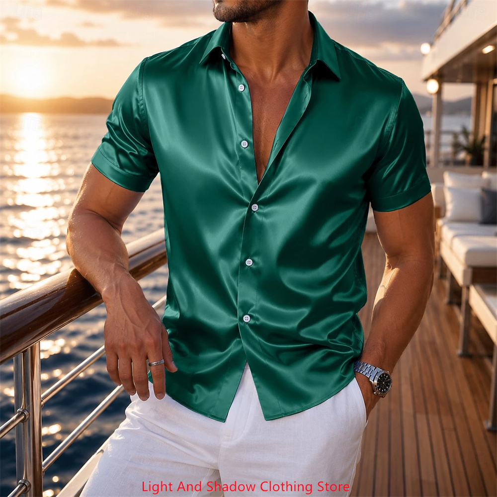 Herren-Satin-Hemd mit kurzen Ä – Men Formal Wear Summer Bewertung und Preis