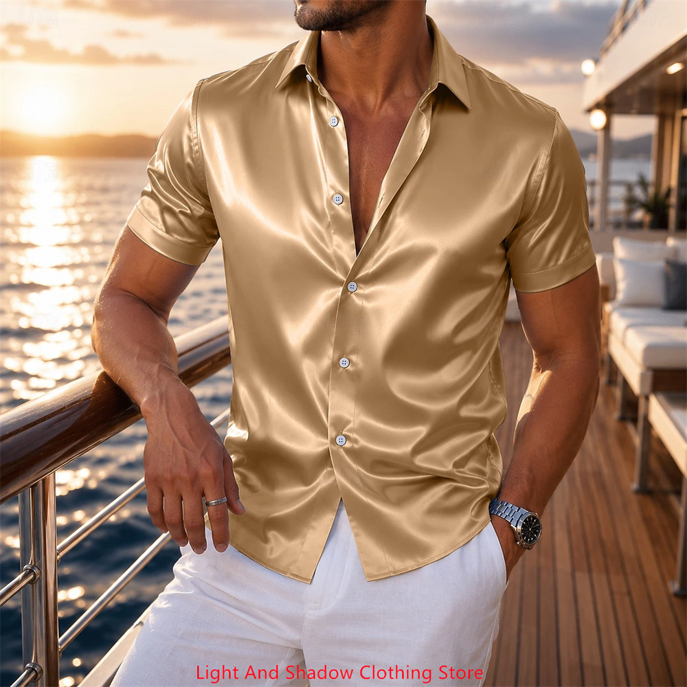 Herren-Satin-Hemd mit kurzen Ä – Men Formal Wear Summer Bewertung und Preis