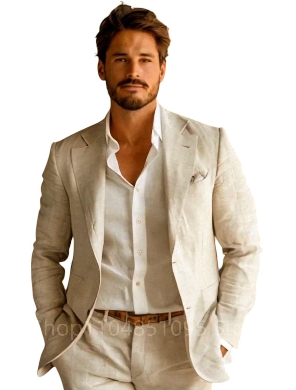 Blauer Slim-Fit Herren-Leinenb – Men Formal Wear Summer Bewertung und Preis
